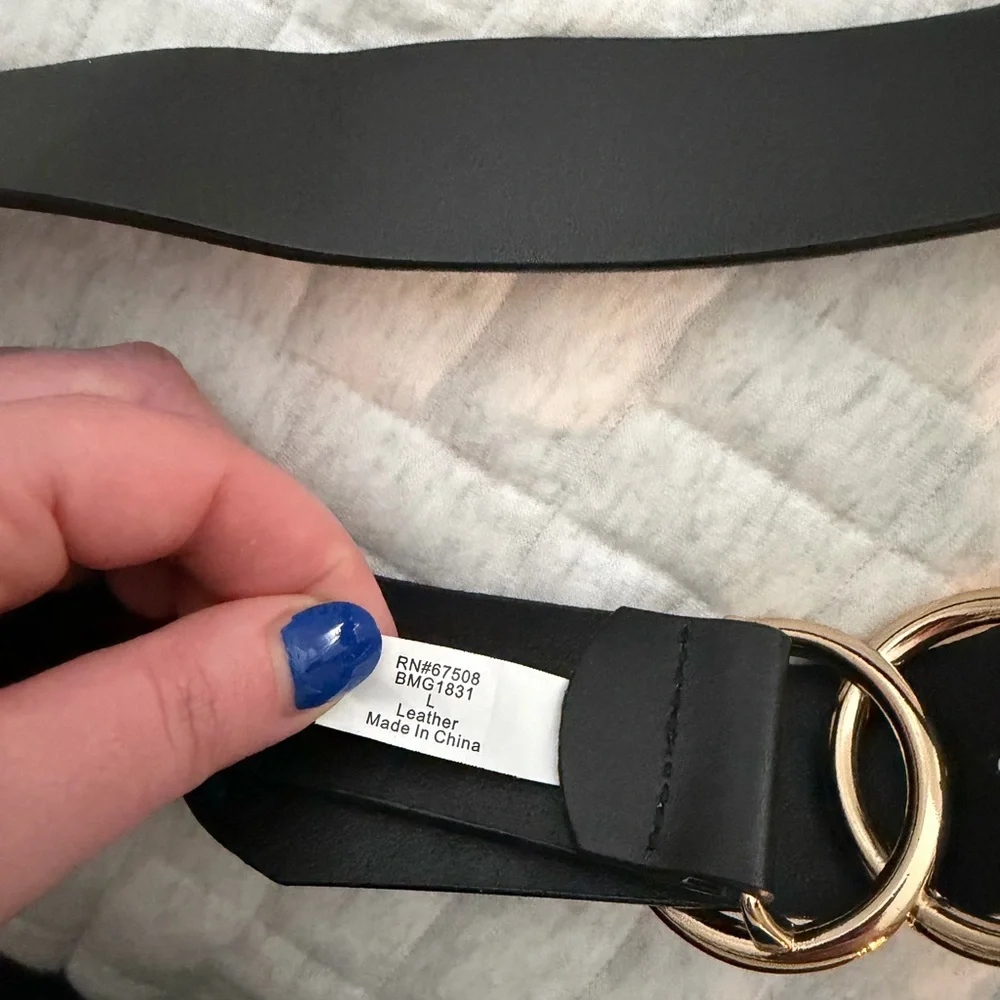 Black Leather Belt with Gold Round Buckle